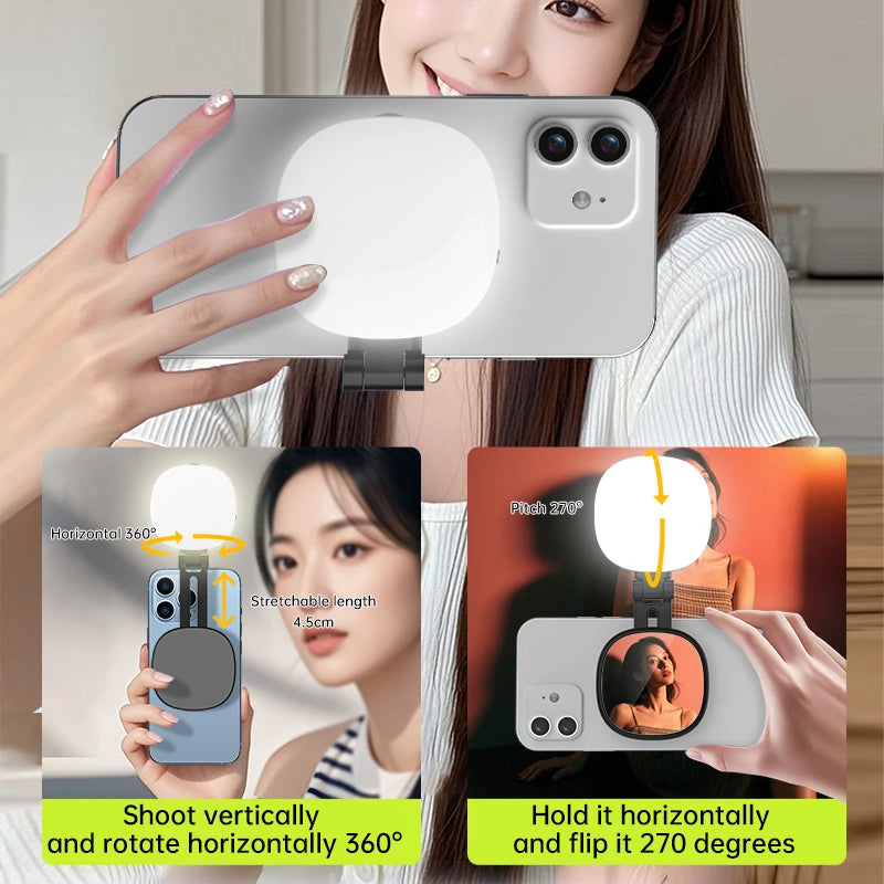 360° LED Selfie Licht mit Spiegel – Magnetisches Handy-Ringlicht für Make-up, Livestream &amp; Video