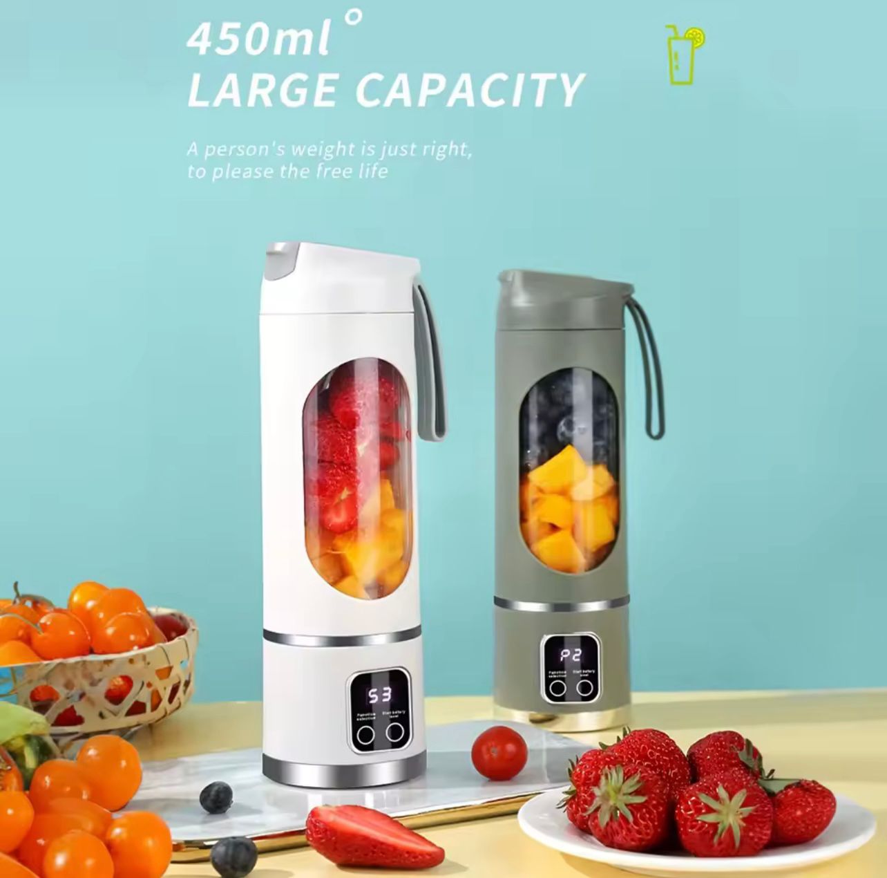 Portable Elektrischer Mini-Entsafter – 450ml | Kabellos | Frisch, Schnell, Praktisch